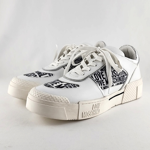 LOVE MOSCHINO Logo Women's White Chunky Low Top Leather Trainers Sneakers Sz 41 - Picture 5 of 16
